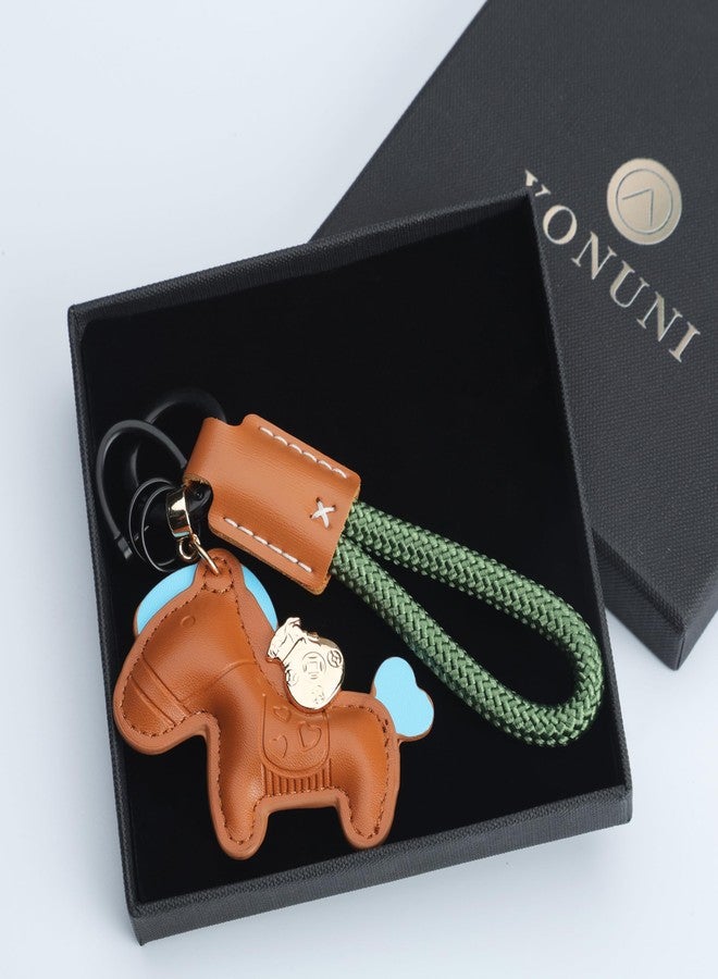 Yonuni Handmade Leather Horse Bag Charm - Kawaii Animal Charm for Handbags, Purse Bag Accessories Horse Keychain & Gift Idea (Brown) - Image 2